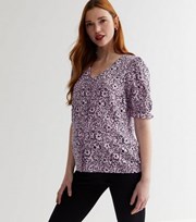 New Look Maternity Purple Floral Doodle Print Puff Sleeve Blouse